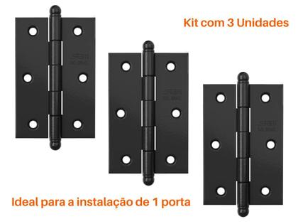 Imagem de Dobradiça Stam Preta para Portas - Kit com 3 unidades