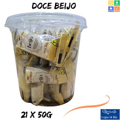 Imagem de Doce Beijo Cremoso Ouro De Minas Leite Condensado e Coco Pote Com 21 Unidades de 50g