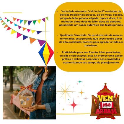 Imagem de Doces Sortidos Festa Junina Arraiá c/17 na Cesta Cachepot