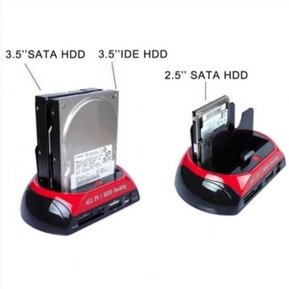 Imagem de Dock Station Usb 2 Hd Case 2.5/3.5 Hdd Sata IDE Com Leitor De Cartões Universal