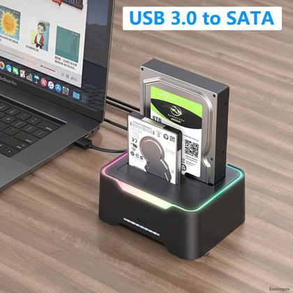 Imagem de Dock station USB 3.0 para SATA, cópia offline 2x discos rígidos de 18TB