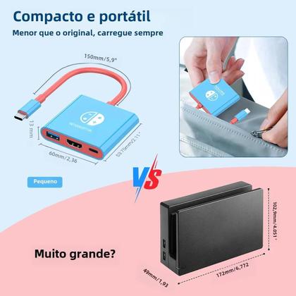 Imagem de Docking Station Portátil Nintendo Switch com HDMI e USB 3.0 - Ideal para Viagens e Jogos