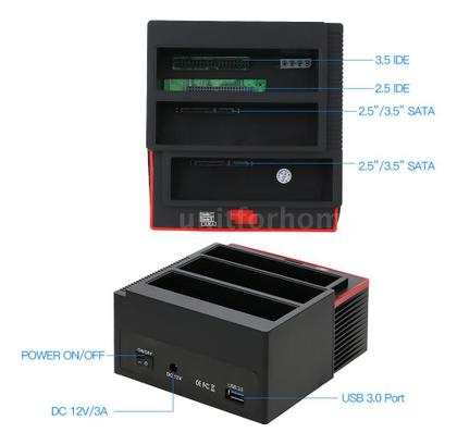 Imagem de Dockstation 3 Em 1 P/ 2 Hds Sata 1 Hd Ide 2.5 3.5 Usb 3.0