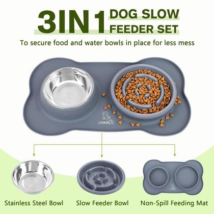 Imagem de Dog Bowl Pecute Slow Feeder Bloat Stop com tapete anti-derramamento de 500 ml