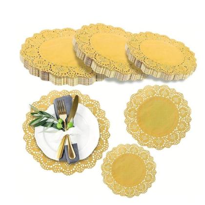 Imagem de Doilies toalha de papel rendado  Redondo 34,5cm Dourado 52un