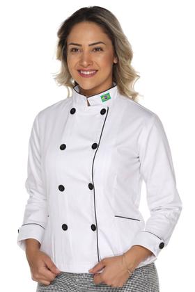 Imagem de Dolmã chef de cozinha feminina com bandeira em algodão