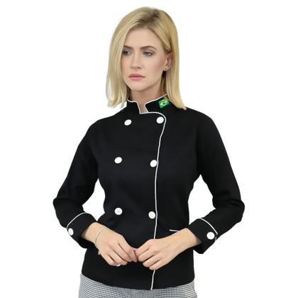 Imagem de Dolmã Chefe de Cozinha Feminina com Bandeira em Algodão