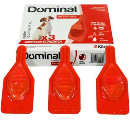 Dominal pipeta para cães 10,1 a 25kg 2,5ml vermelho 3 unid. kit com 4 cxs prevenção de pulgas e carrapatos - Konig Imagem de Dominal pipeta para cães 10,1 a 25kg 2,5ml vermelho 3 unid. kit com 4 cxs prevenção de pulgas e carrapatos