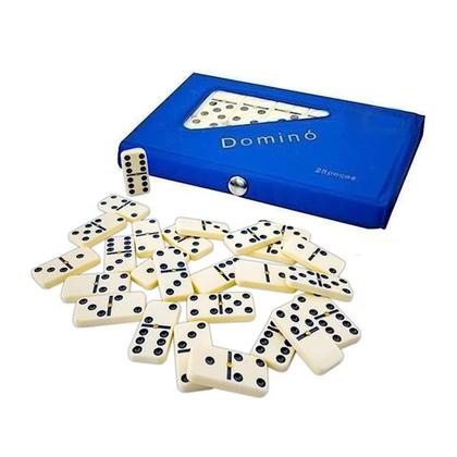 Imagem de Dominó De Osso Jogo Profissional Estojo Com 28 Peças Azul