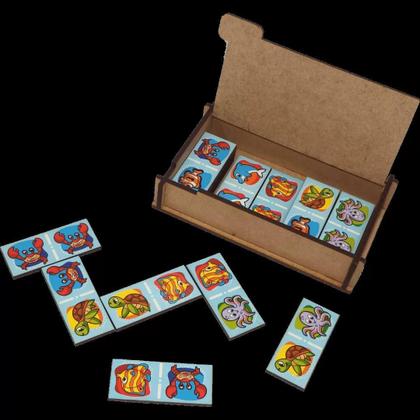 Imagem de Dominó Divertido Fundo Do Mar 28 Peças Madeira Com Caixa