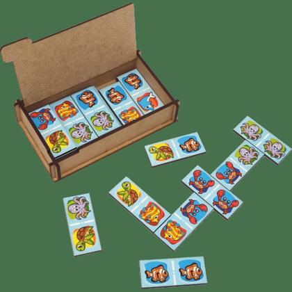 Imagem de Dominó Divertido Fundo Do Mar 28 Peças Madeira Com Caixa