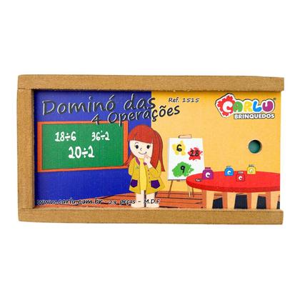 Imagem de Dominó Educativo 4 Operações Matemáticas Jogo Pedagógico Adição Subtração Multiplicação Divisão Madeira Carlu 7 anos