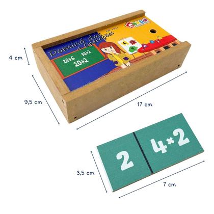 Imagem de Dominó Educativo 4 Operações Matemáticas Jogo Pedagógico Adição Subtração Multiplicação Divisão Madeira Carlu 7 anos