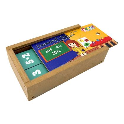 Imagem de Dominó Educativo 4 Operações Matemáticas Jogo Pedagógico Adição Subtração Multiplicação Divisão Madeira Carlu 7 anos