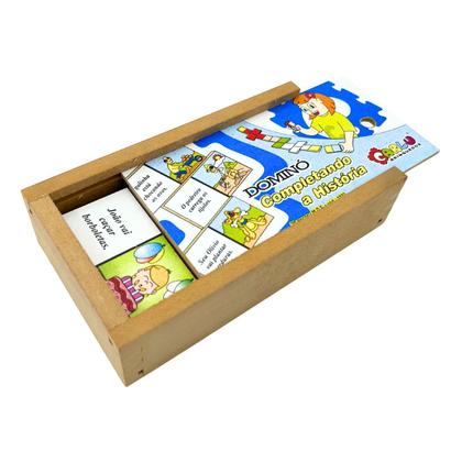 Imagem de Dominó Educativo Completando a História Jogo Pedagógico Linguagem Madeira Carlu