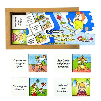 Imagem de Dominó Educativo Completando a História Jogo Pedagógico Linguagem Madeira Carlu