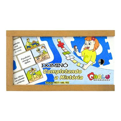 Imagem de Dominó Educativo Completando a História Jogo Pedagógico Linguagem Madeira Carlu