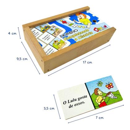Imagem de Dominó Educativo Completando a História Jogo Pedagógico Linguagem Madeira Carlu