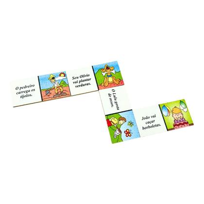 Imagem de Dominó Educativo Completando a História Jogo Pedagógico Linguagem Madeira Carlu