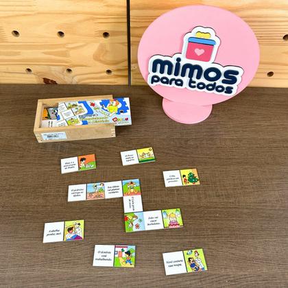 Imagem de Dominó Educativo Completando a História Jogo Pedagógico Linguagem Madeira Carlu