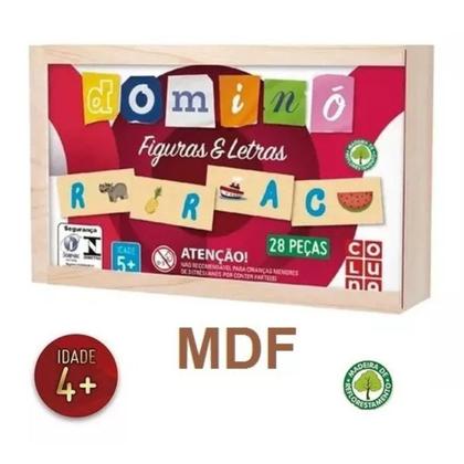 Imagem de Dominó Educativo Pedagógico Figuras Letras 28 peças Madeira