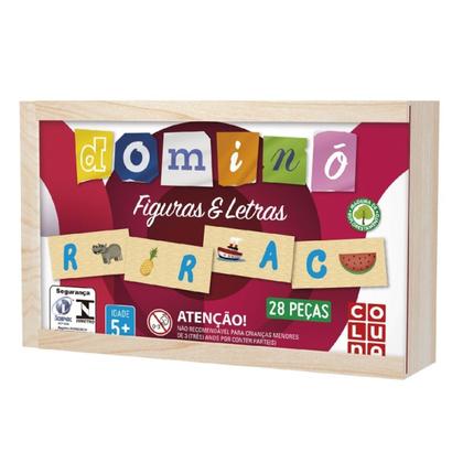 Imagem de Dominó Educativo Pedagógico Figuras Letras 28 peças Madeira