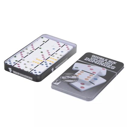 Imagem de Dominó Osso Caixa de Metal Peças Coloridas Double Six