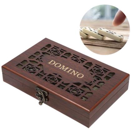 Imagem de Domino Profissional Caixa de Madeira Classico 28 Peças Jogo de Domino de Luxo Peças de osso