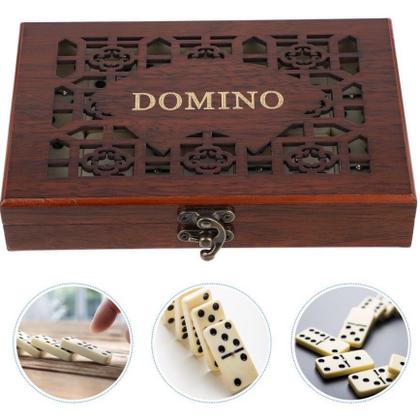 Imagem de Domino Profissional Caixa de Madeira Classico 28 Peças Jogo de Domino de Luxo Peças de osso