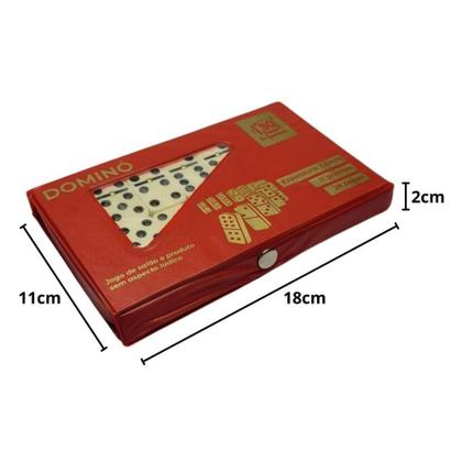Imagem de Dominó Profissional Osso Estojo 28 Peças Double Six Jogo 10mm Vermelho