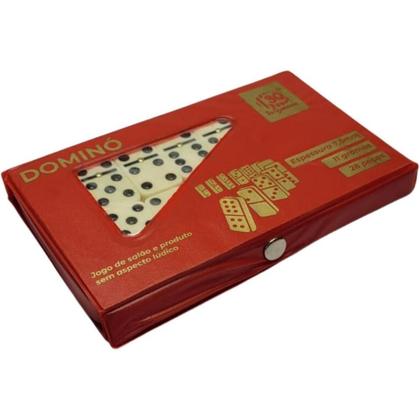 Imagem de Dominó Profissional Osso Estojo 28 Peças Double Six Jogo 10mm Vermelho