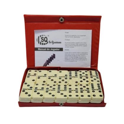 Imagem de Dominó Profissional Osso Estojo 28 Peças Double Six Jogo 10mm Vermelho