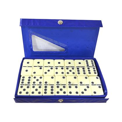 Imagem de Dominó Profissional Osso Estojo 28 Peças Double Six Jogo 8mm Azul