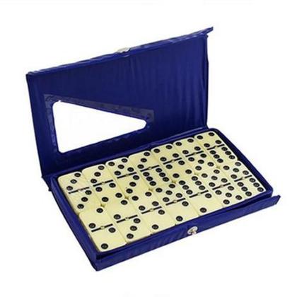 Imagem de Dominó Profissional Osso Estojo 28 Peças Double Six Jogo 8mm Azul