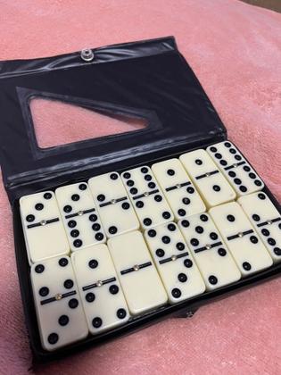 Imagem de Dominó Profissional Osso Estojo 28 Peças Double Six Jogo 8mm Preto