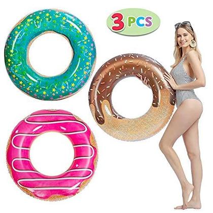 Imagem de Donut Pool Float inflável JOYIN 32,5" para adultos e crianças (pacote com 3)