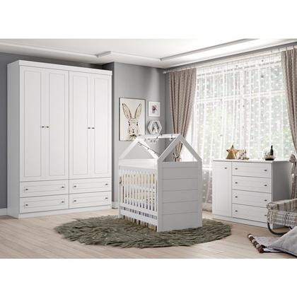 Imagem de Dormitório Americano 4 portas com Berço Montessoriano Cabana - Branco HP -  Móveis Henn