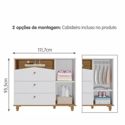 Imagem de Dormitório Casinha Guarda Roupa, Cômoda 1 Porta e Berço Mimo com Colchão Physical - Permóbili Baby