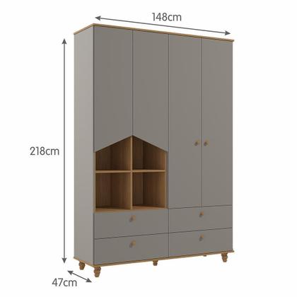 Imagem de Dormitório Casinha Guarda Roupa, Cômoda 3 Gavetas e Berço Mimo com Colchão Physical - Permóbili Baby