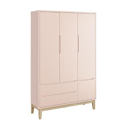 Imagem de Dormitório Completo Infantil Classic 3 Portas, Cômoda 6 Gavetas e Berço Rosa Fosco com Pés Madeira Natural - Reller Móveis