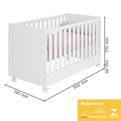 Imagem de Dormitório Doce Sonho 3 Portas, Cômoda 1 Porta, Berço Mini Cama Branco com Rodízio e Colchão - Qmovi