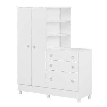 Imagem de Dormitório Doce Sonho Guarda Roupa com Cômoda com Pés e Berço Reto Branco - Qmovi