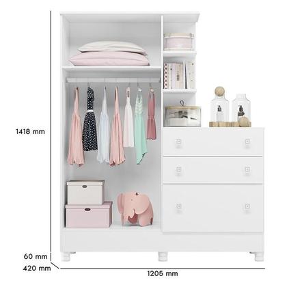 Imagem de Dormitório Doce Sonho Guarda Roupa com Cômoda com Pés e Berço Reto Branco - Qmovi