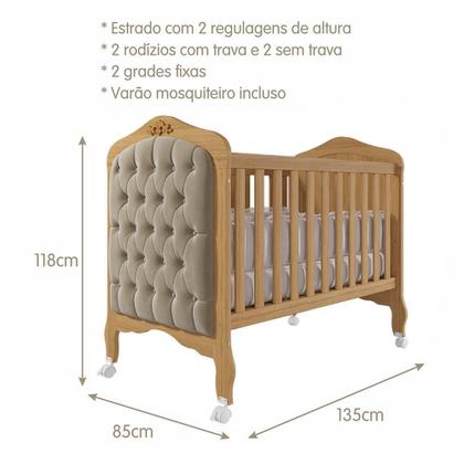 Imagem de Dormitório Encanto Guarda Roupa, Cômoda e Berço Harmonia com Capitonê - Permóbili Baby