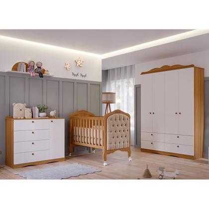 Imagem de Dormitório Encanto Guarda Roupa, Cômoda e Berço Harmonia com Capitonê - Permóbili Baby