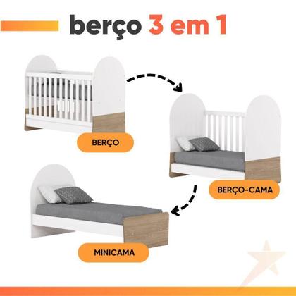 Imagem de Dormitório Infantil Completo Berço Mini Cama 3x1 Para Quarto Bebê Magia Branco / Madeirado