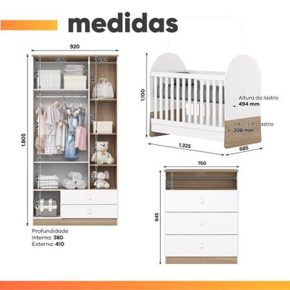 Imagem de Dormitório Infantil Completo Berço Mini Cama 3x1 Para Quarto Bebê Magia Branco / Madeirado