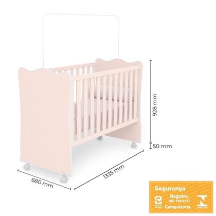 Imagem de Dormitório Infantil Doce Sonho 3 Portas, Cômoda 1 Porta e Berço com Rodízio - Qmovi