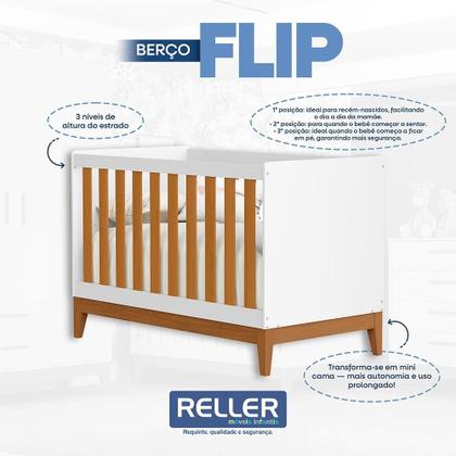 Imagem de Dormitório Infantil Flip Guarda Roupa 3 Portas, Cômoda 1 Porta e Berço com Colchão Physical - Reller Móveis