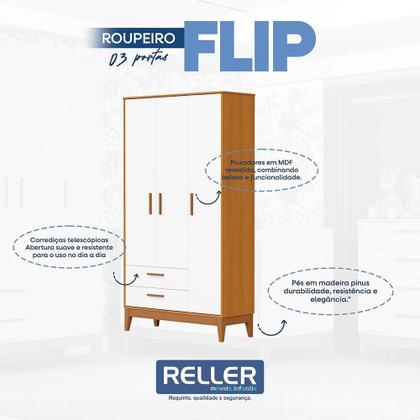 Imagem de Dormitório Infantil Flip Guarda Roupa 3 Portas, Cômoda 1 Porta e Berço com Colchão Physical - Reller Móveis